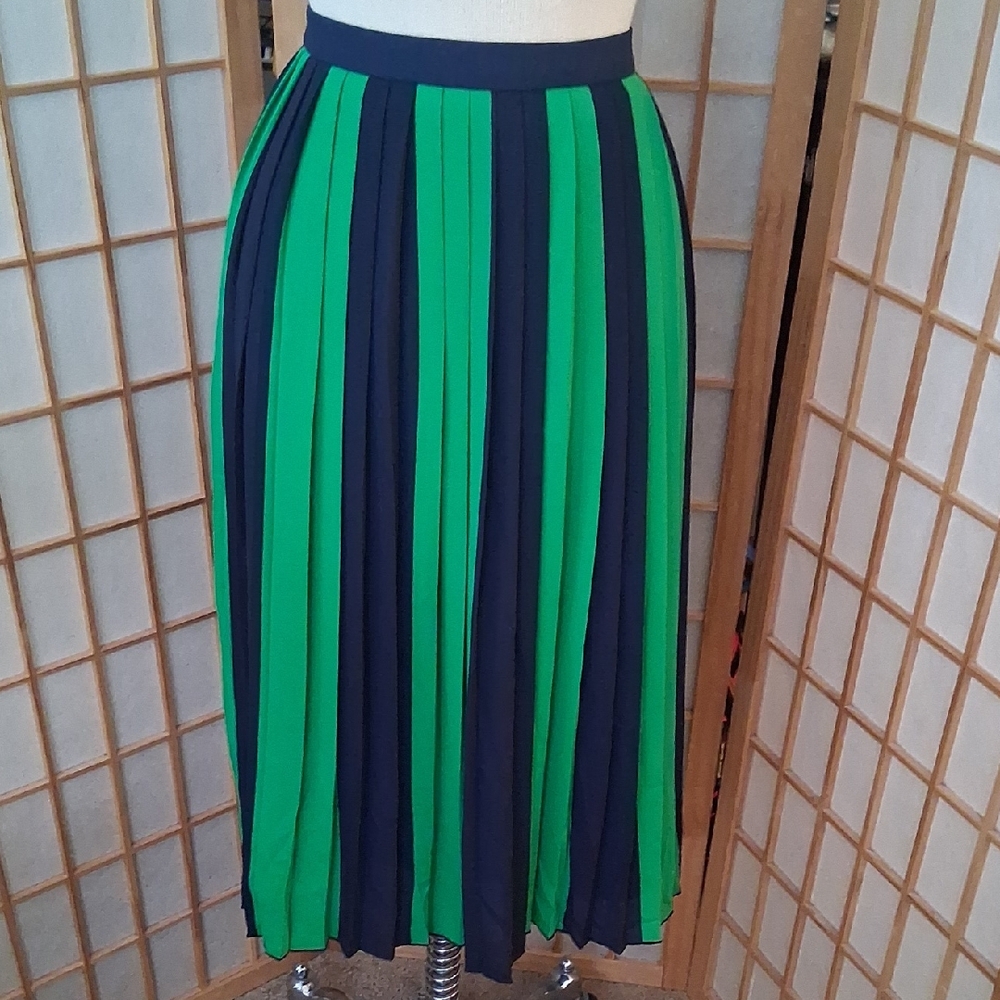 J. Crew Navy and Green A-Line Skirt